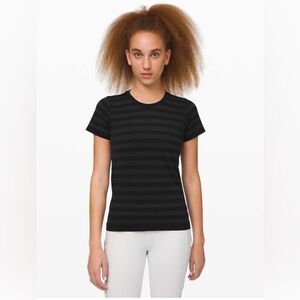 Lululemon Black Striped Short Sleeve Top